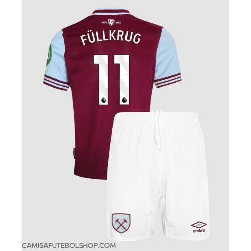 Camisa de time de futebol West Ham United Niclas Fullkrug #11 Replicas 1º Equipamento Infantil 2024-25 Manga Curta (+ Calças curtas)